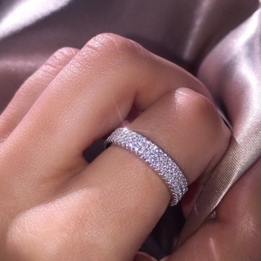 NEW 925 Silver Diamond Triple Full Eternity Ring